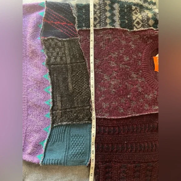 Urban Renewal Patchwork Vintage Crewneck Sweater in Plum, Purple & Teal - Picture 6 of 9